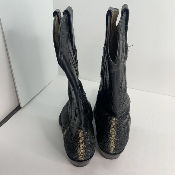 Los Altos Exotic Stingray Men's Size 8.5EE Black Leather Western Cowboy Boots - Picture 4 of 10